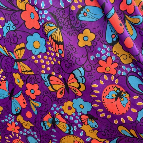 Vintage 60s Kamehameha Maxi Dress Purple Butterfly Floral Small Made in Hawaii - Picture 3 of 8